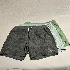 Vuori Men's Athletic Lined Kore Shorts Trio - Charcoal, Light Blue, Olive